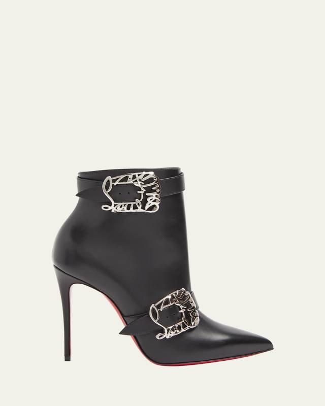 Leather Buckles Red Sole Stiletto Booties